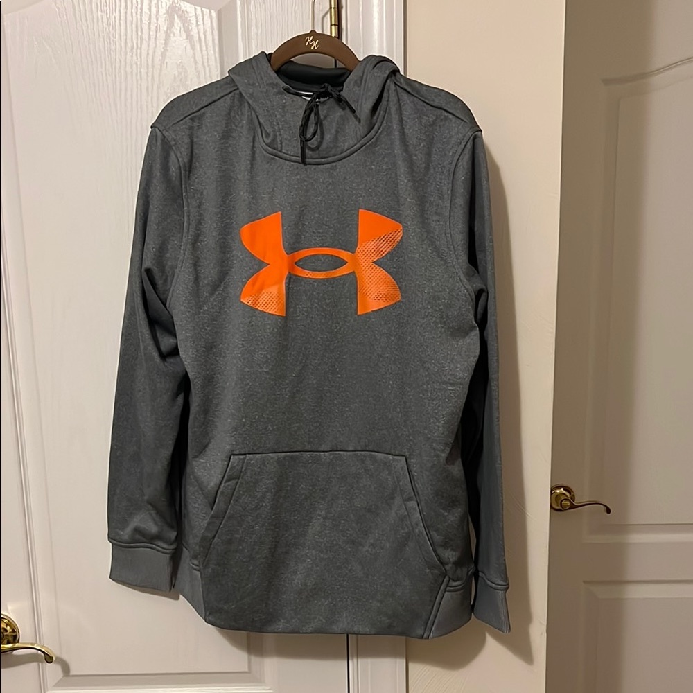 Under Armour Gray Hoodie with Orange Logo Men’s Large